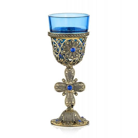 Byzantine vigil lamp with Cross design – front view | TheHolyArt