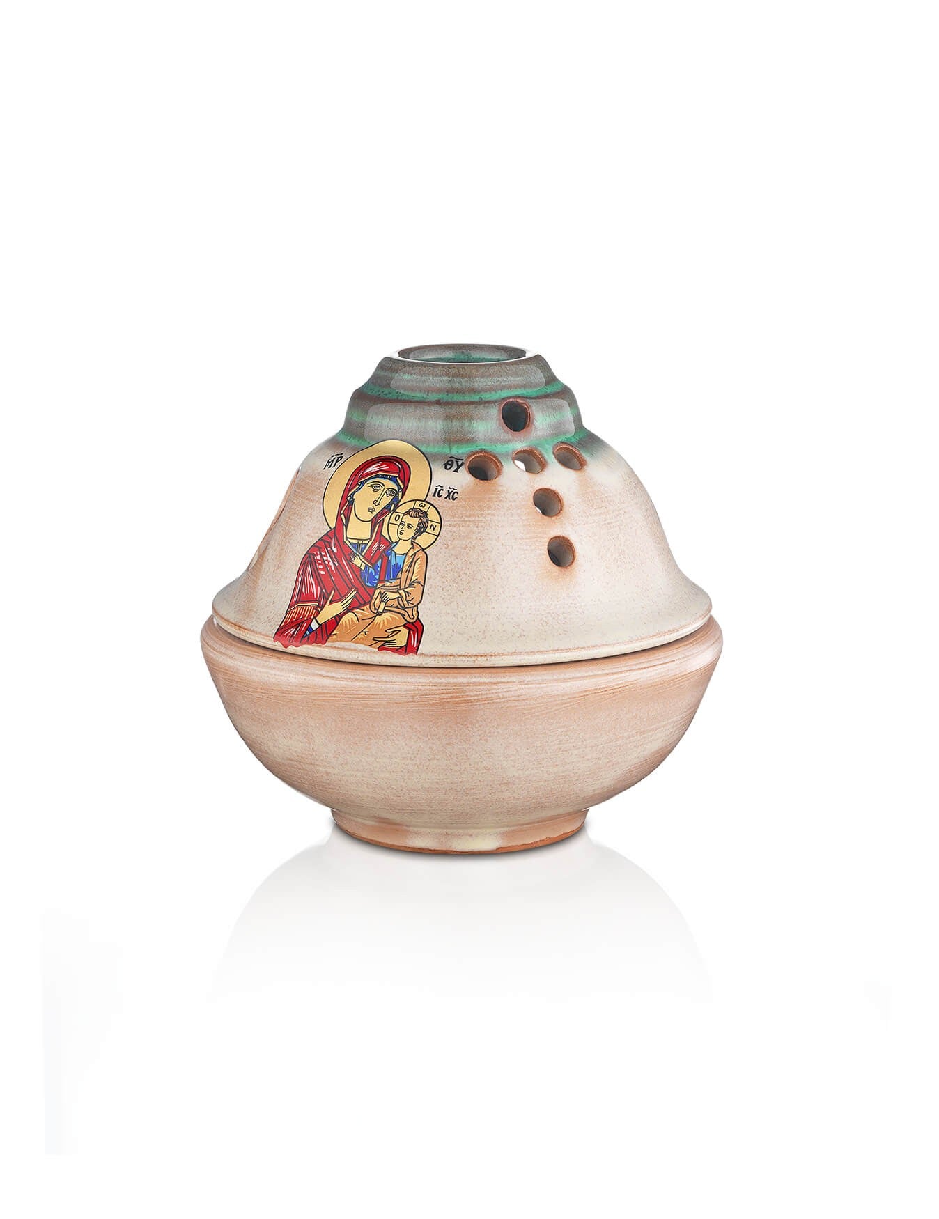 Christian Ceramic Handmade Altar Oil Vigil Lamp with Cross, Gold Printed Prayer Standing Table Oil Lamp Orthodox Oil Candle w/ glass cup religious decor (Copy) TheHolyArt