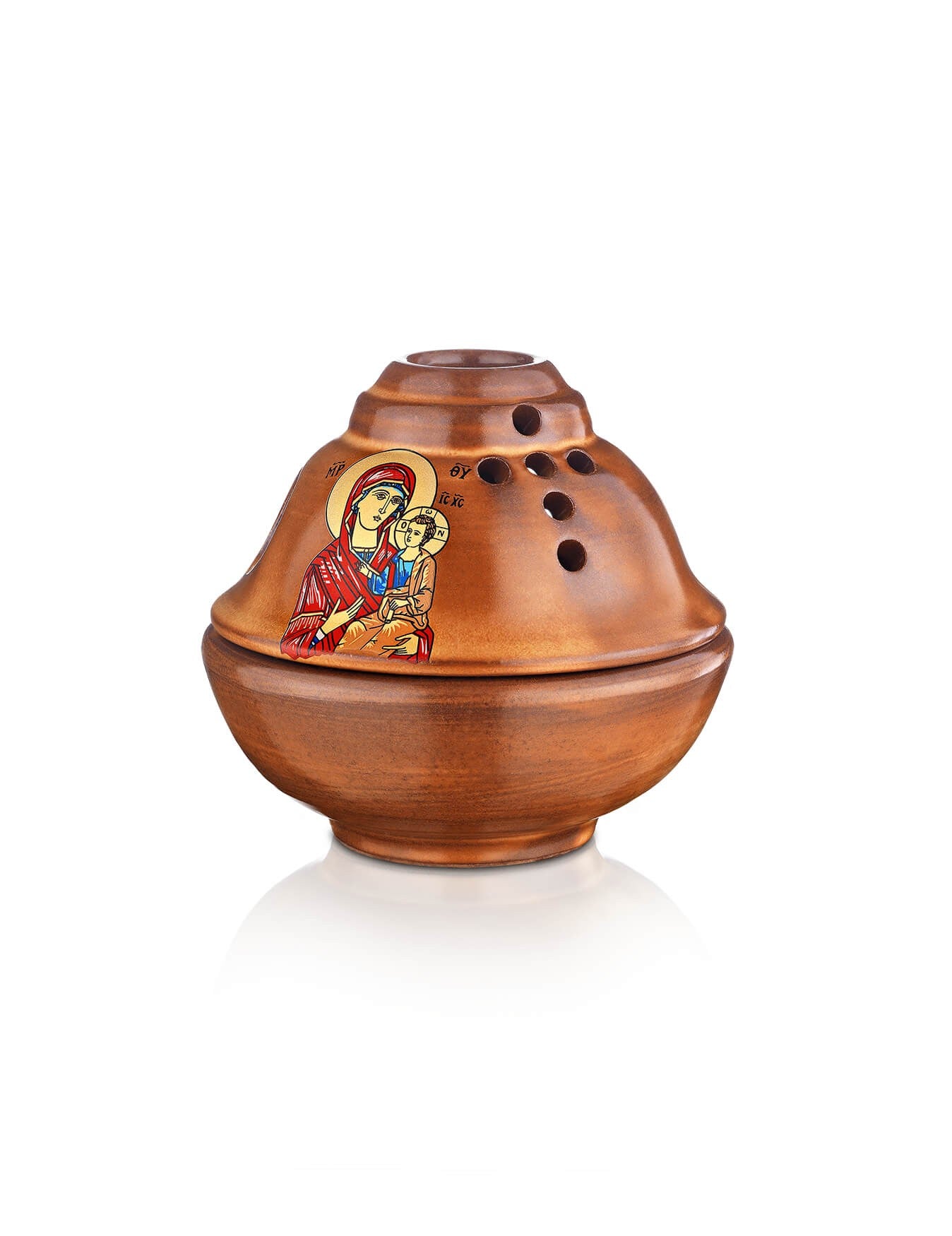 Christian Ceramic Handmade Altar Oil Vigil Lamp with Cross, Gold Printed Prayer Standing Table Oil Lamp Orthodox Oil Candle w/ glass cup religious decor (Copy) TheHolyArt