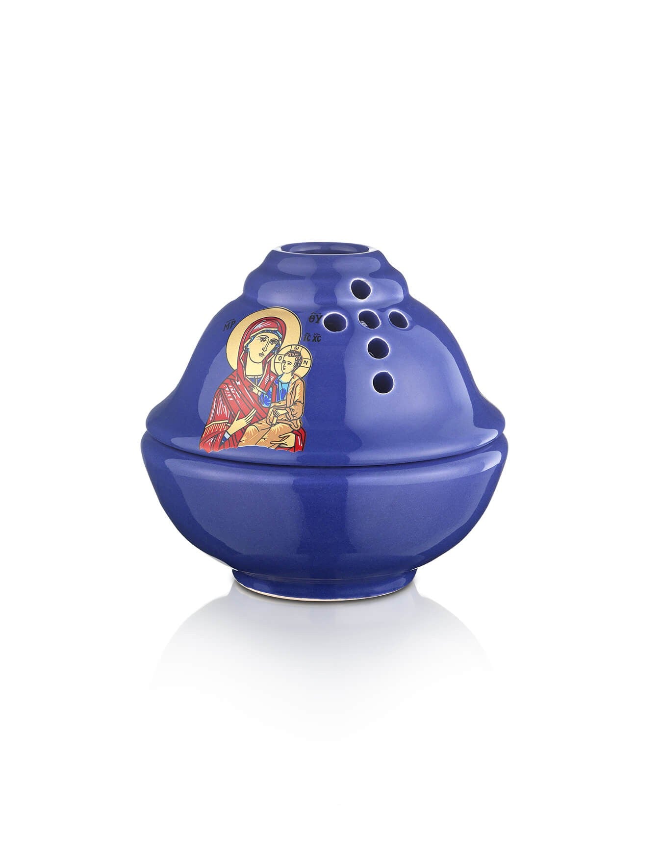 Christian Ceramic Handmade Altar Oil Vigil Lamp with Cross, Gold Printed Prayer Standing Table Oil Lamp Orthodox Oil Candle w/ glass cup religious decor (Copy) TheHolyArt