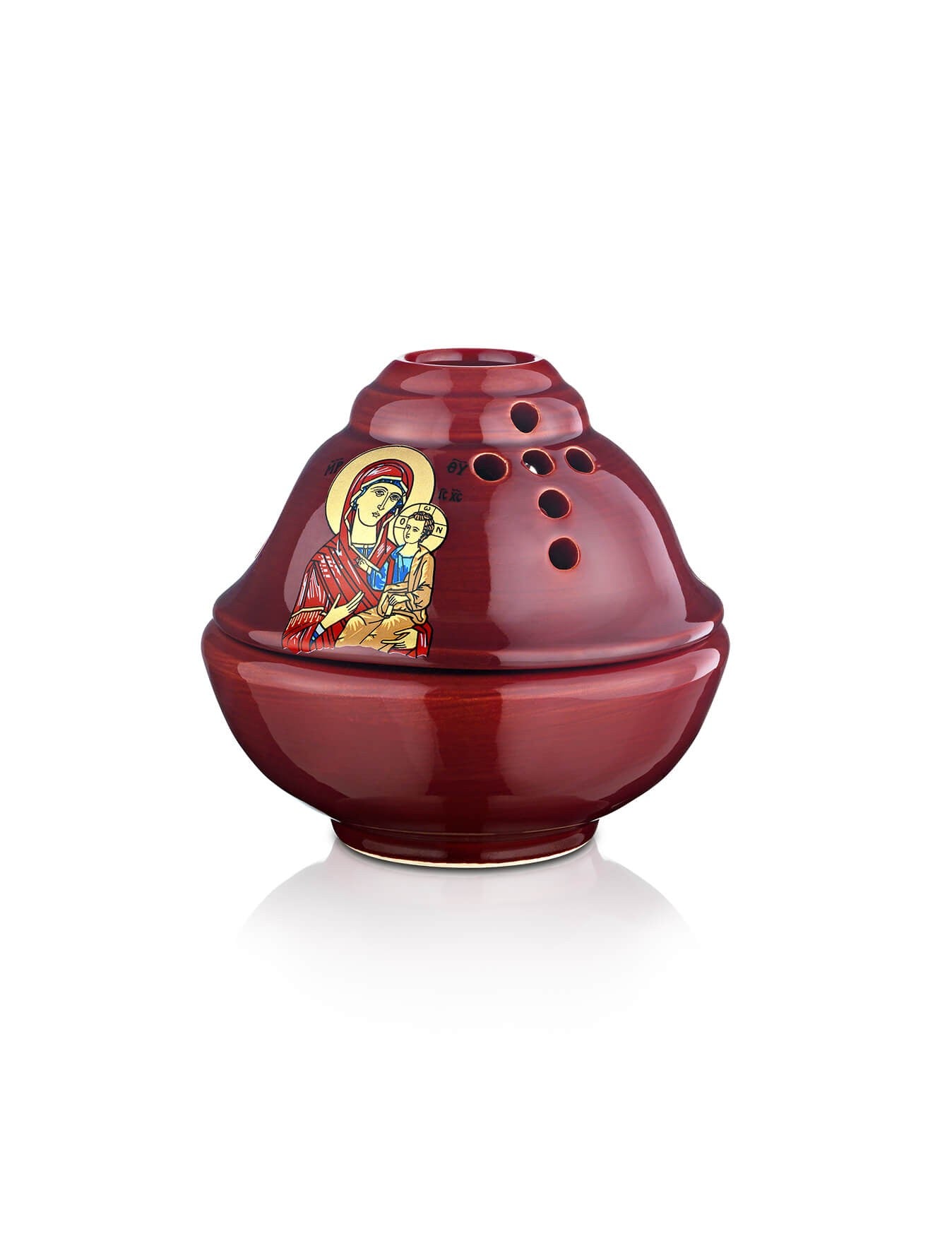 Christian Ceramic Handmade Altar Oil Vigil Lamp with Cross, Gold Printed Prayer Standing Table Oil Lamp Orthodox Oil Candle w/ glass cup religious decor (Copy) TheHolyArt