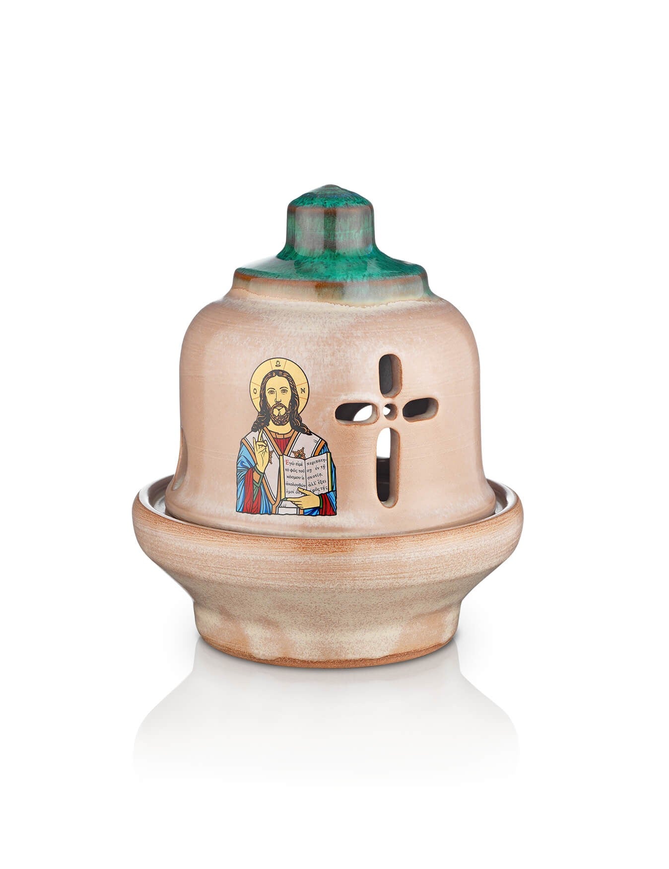 Christian Ceramic Handmade Altar Oil Vigil Lamp with Cross, Prayer Standing Table Oil Lamp Orthodox Oil Candle religious decor TheHolyArt