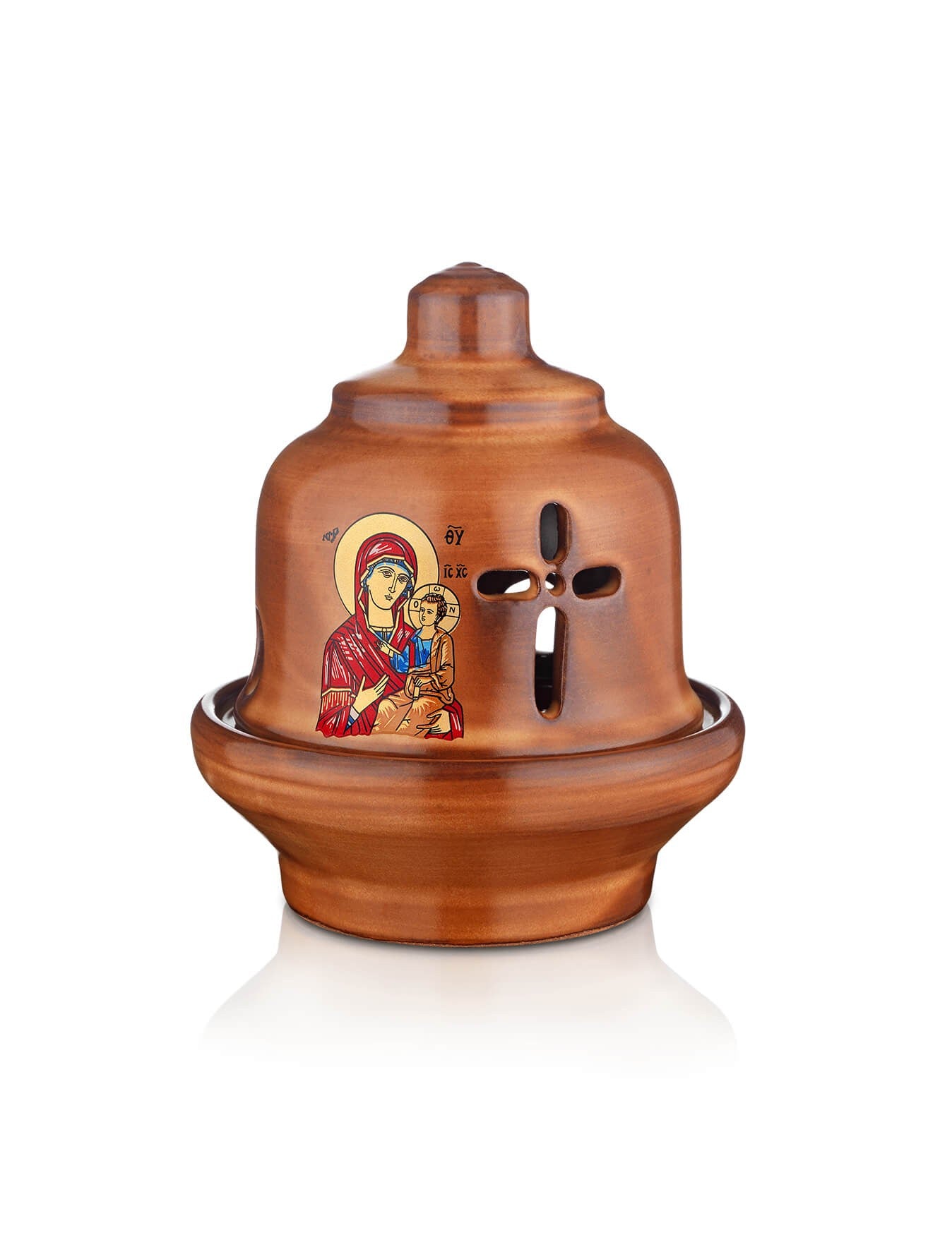 Christian Ceramic Handmade Altar Oil Vigil Lamp with Cross, Prayer Standing Table Oil Lamp Orthodox Oil Candle religious decor TheHolyArt