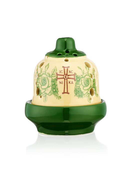 Ceramic Byzantine two-tone vigil lamp – front view | TheHolyArt