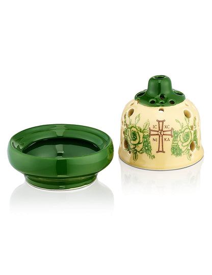 Ceramic Byzantine two-tone vigil lamp – with glass cup | TheHolyArt