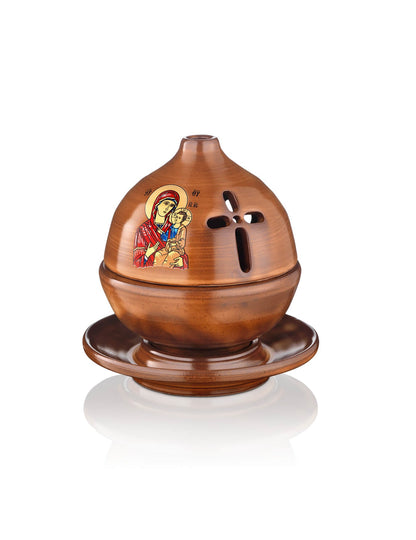 Ceramic brown vigil lamp – front view | TheHolyArt
