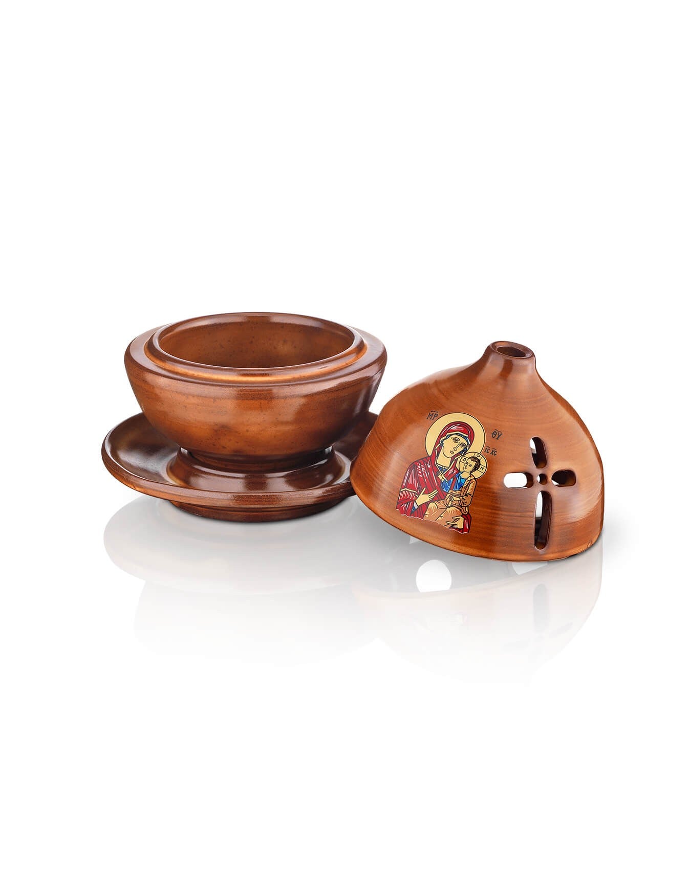 Ceramic brown vigil lamp – detail view | TheHolyArt