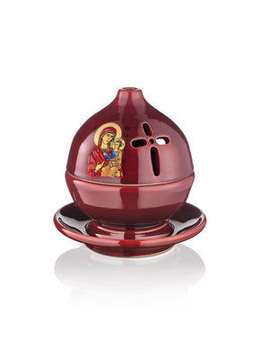 Ceramic burgundy vigil lamp – front view | TheHolyArt