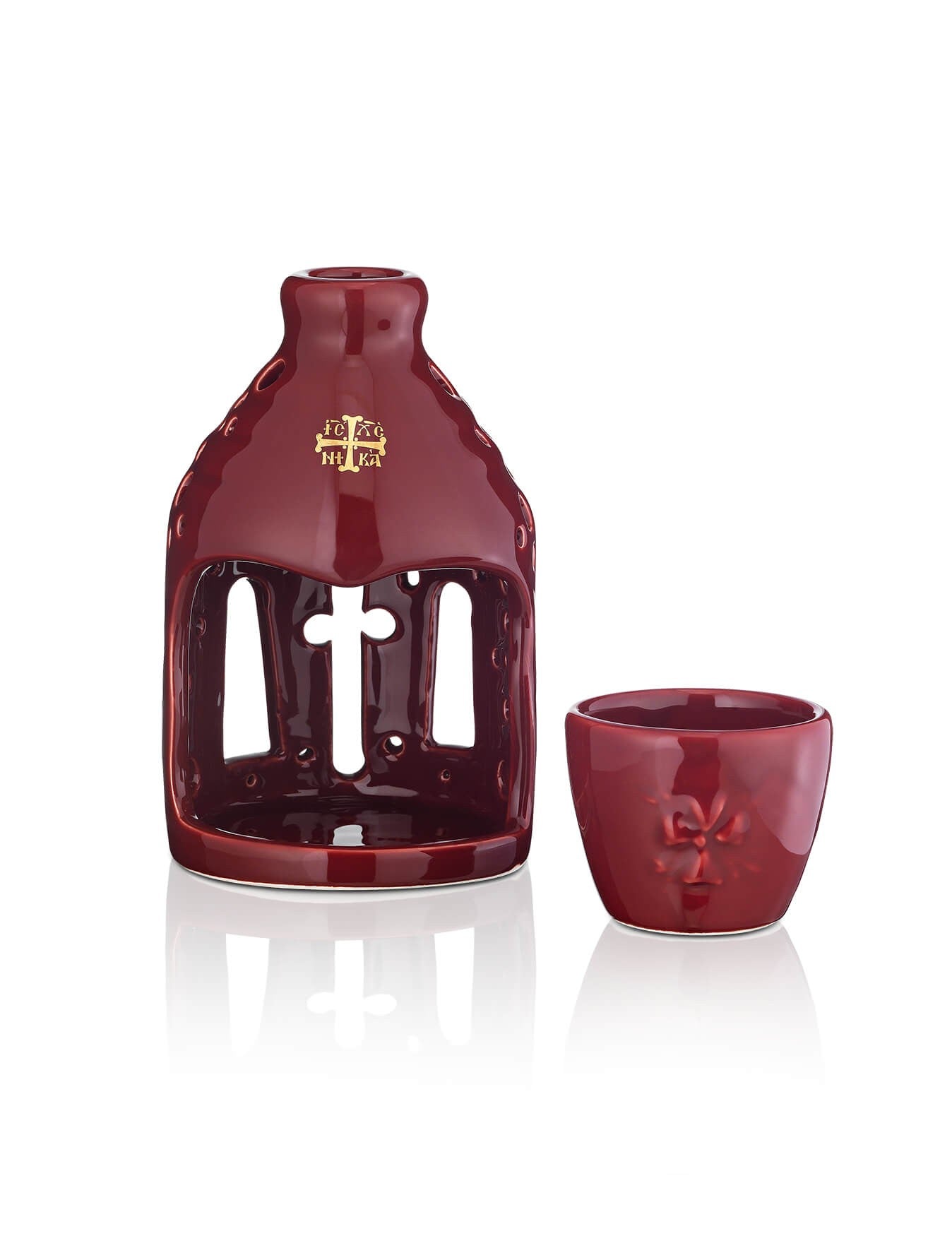 Ceramic burgundy vigil lamp – detail view | TheHolyArt