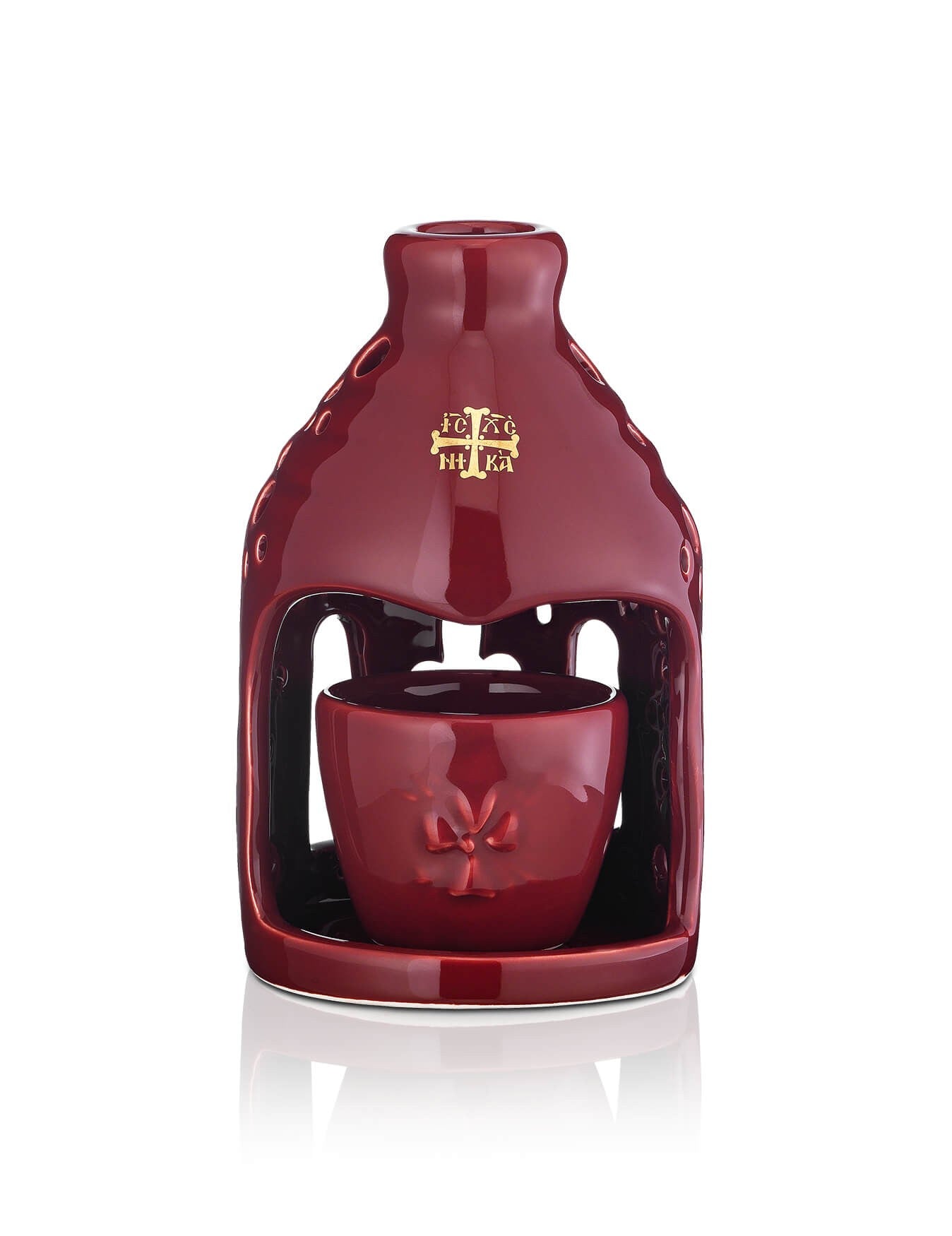 Ceramic burgundy vigil lamp – front view | TheHolyArt
