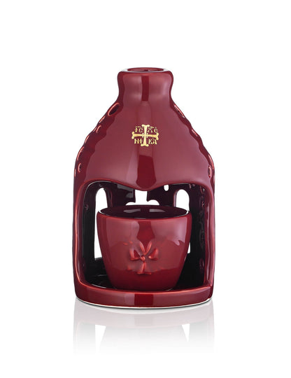 Ceramic burgundy vigil lamp – front view | TheHolyArt