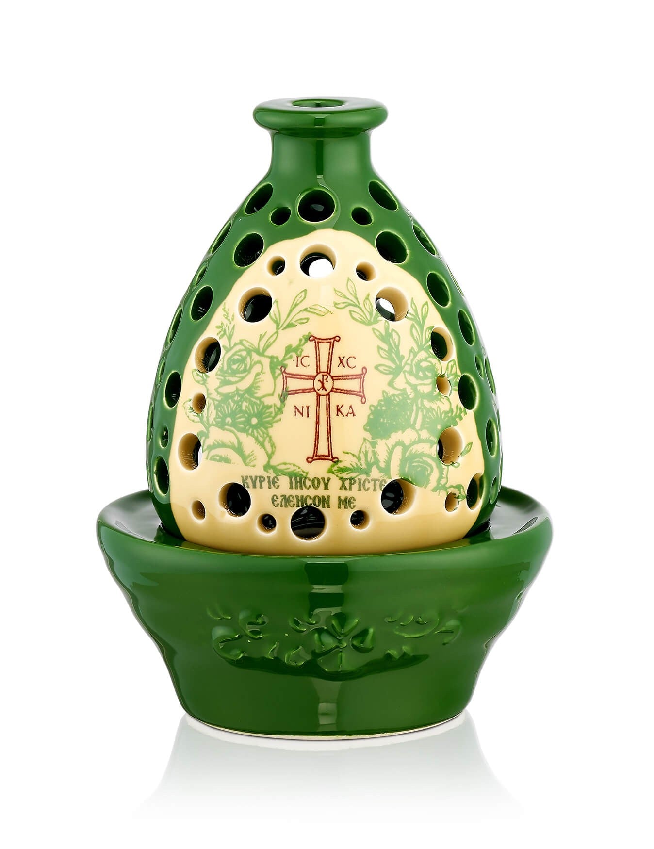 Ceramic Byzantine two-tone vigil lamp – front view | TheHolyArt