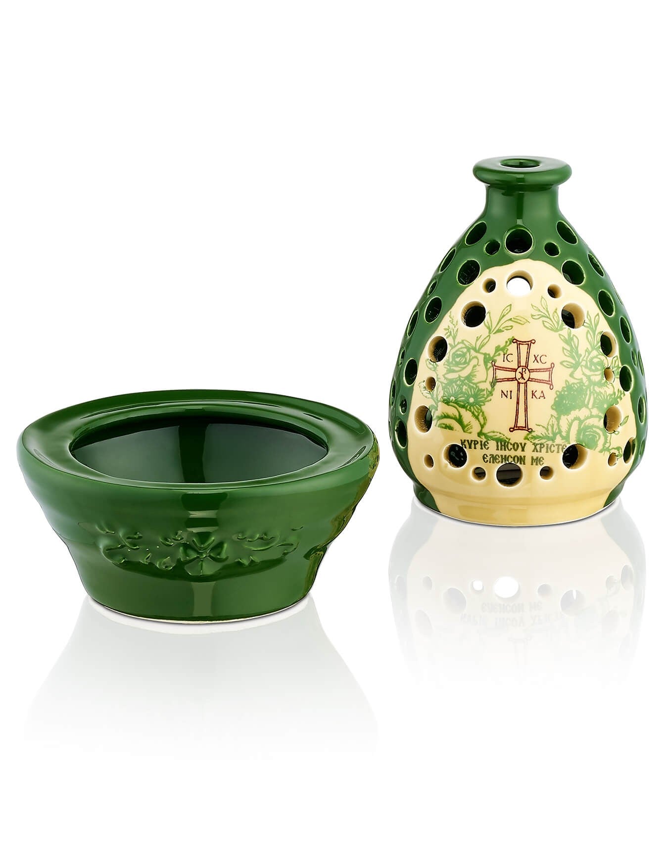 Ceramic Byzantine two-tone vigil lamp – with glass cup | TheHolyArt