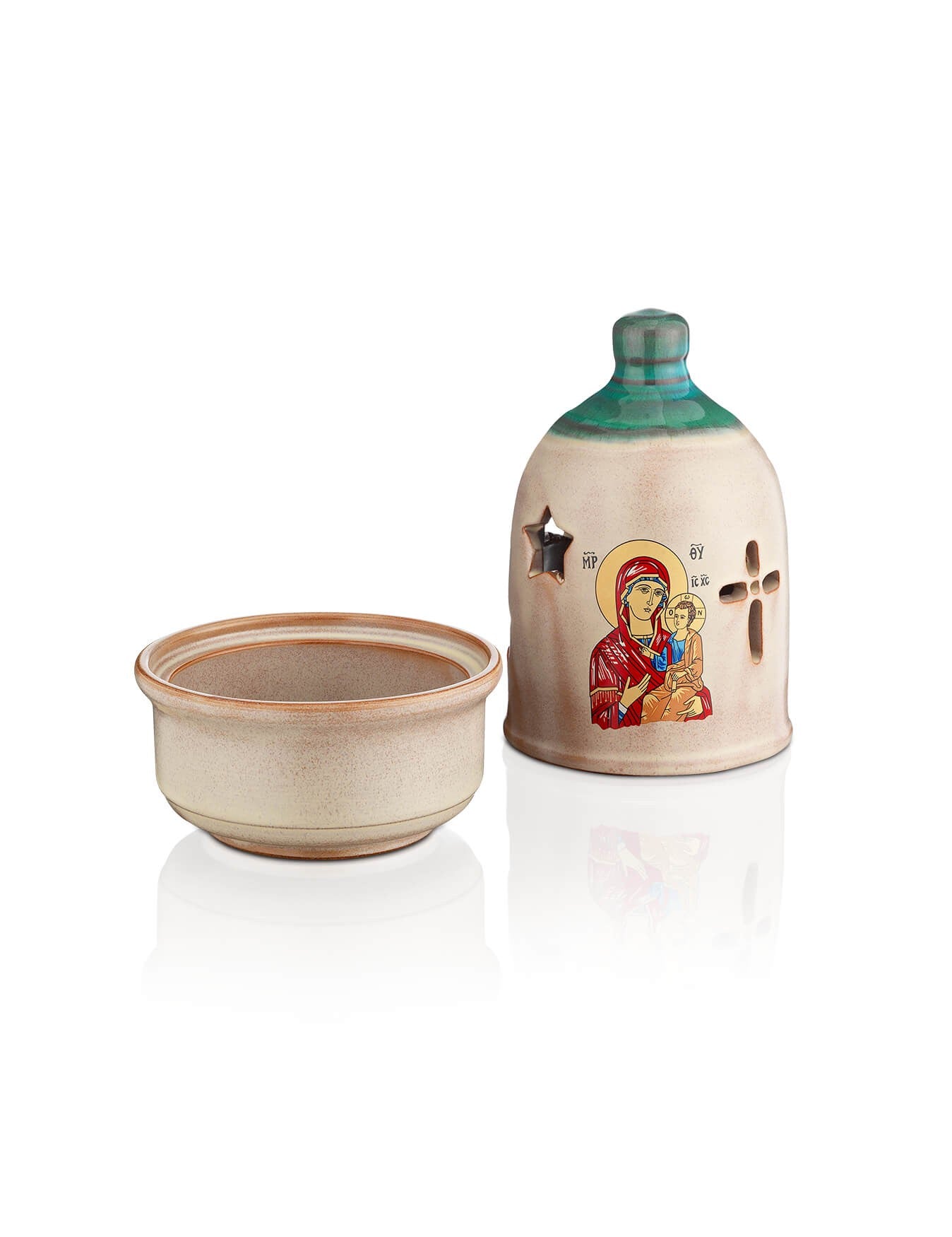 Christian Ceramic Handmade Altar Oil Vigil Lamp with Cross, Prayer Standing Table Oil Lamp Orthodox Oil Candle religious decor TheHolyArt