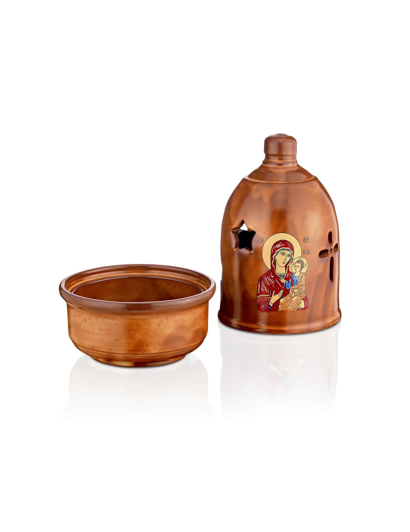 Christian Ceramic Handmade Altar Oil Vigil Lamp with Cross, Prayer Standing Table Oil Lamp Orthodox Oil Candle religious decor TheHolyArt