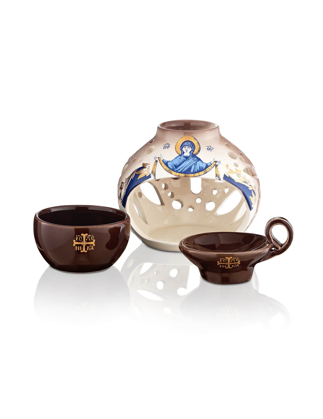 Ceramic two-tone vigil lamp – with glass cup | TheHolyArt