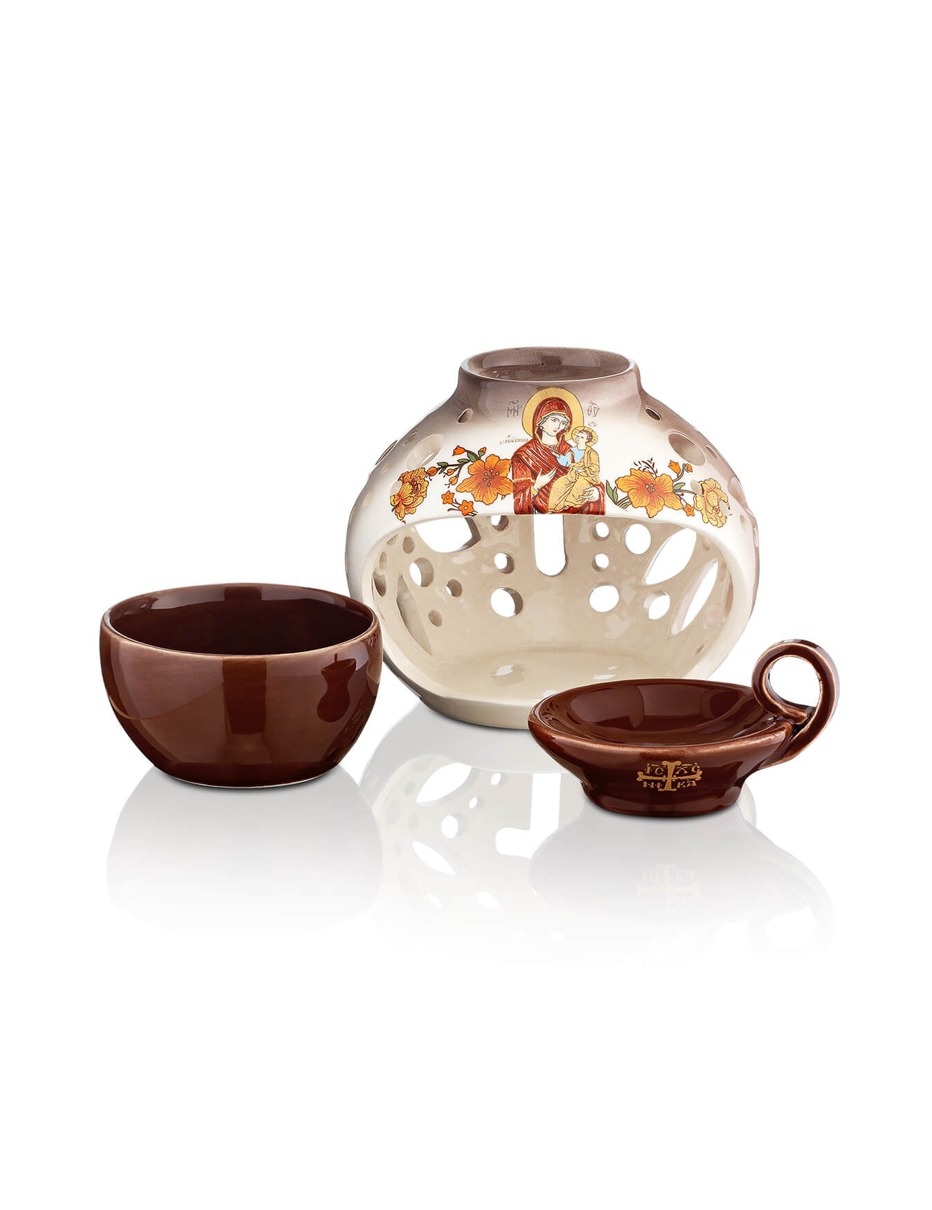 Ceramic two-tone vigil lamp – with glass cup | TheHolyArt