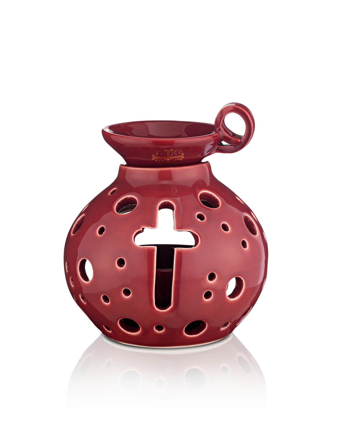 Ceramic burgundy vigil lamp – detail view | TheHolyArt