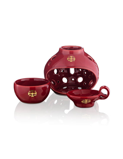 Ceramic burgundy vigil lamp – with glass cup | TheHolyArt