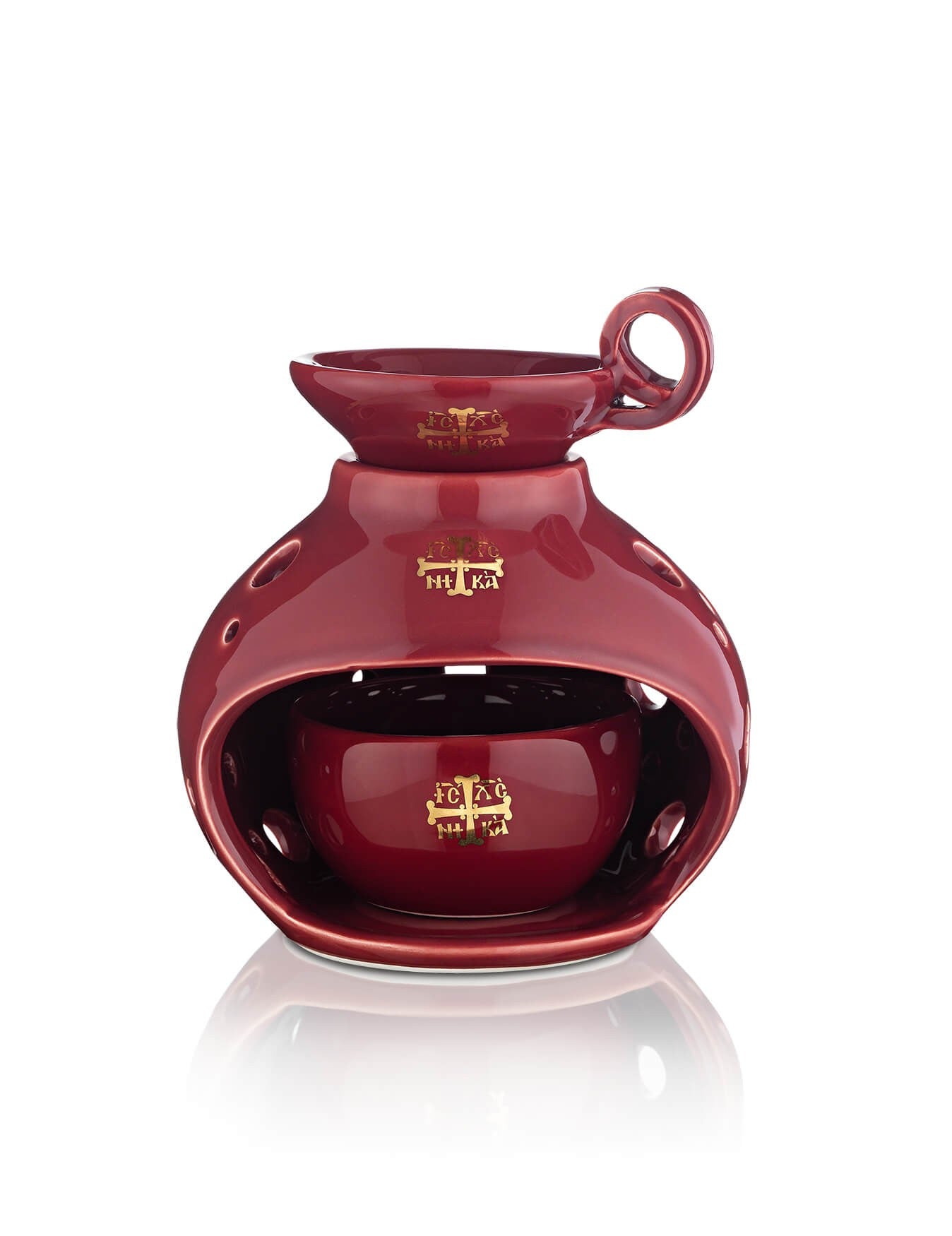 Ceramic burgundy vigil lamp – front view | TheHolyArt