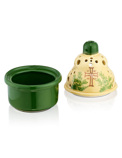 Ceramic Byzantine two-tone vigil lamp – with glass cup | TheHolyArt