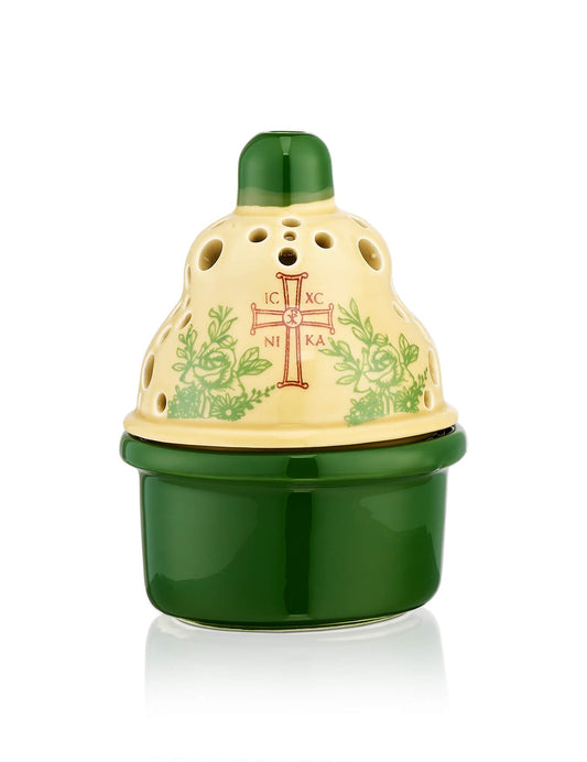Ceramic Byzantine two-tone vigil lamp – front view | TheHolyArt