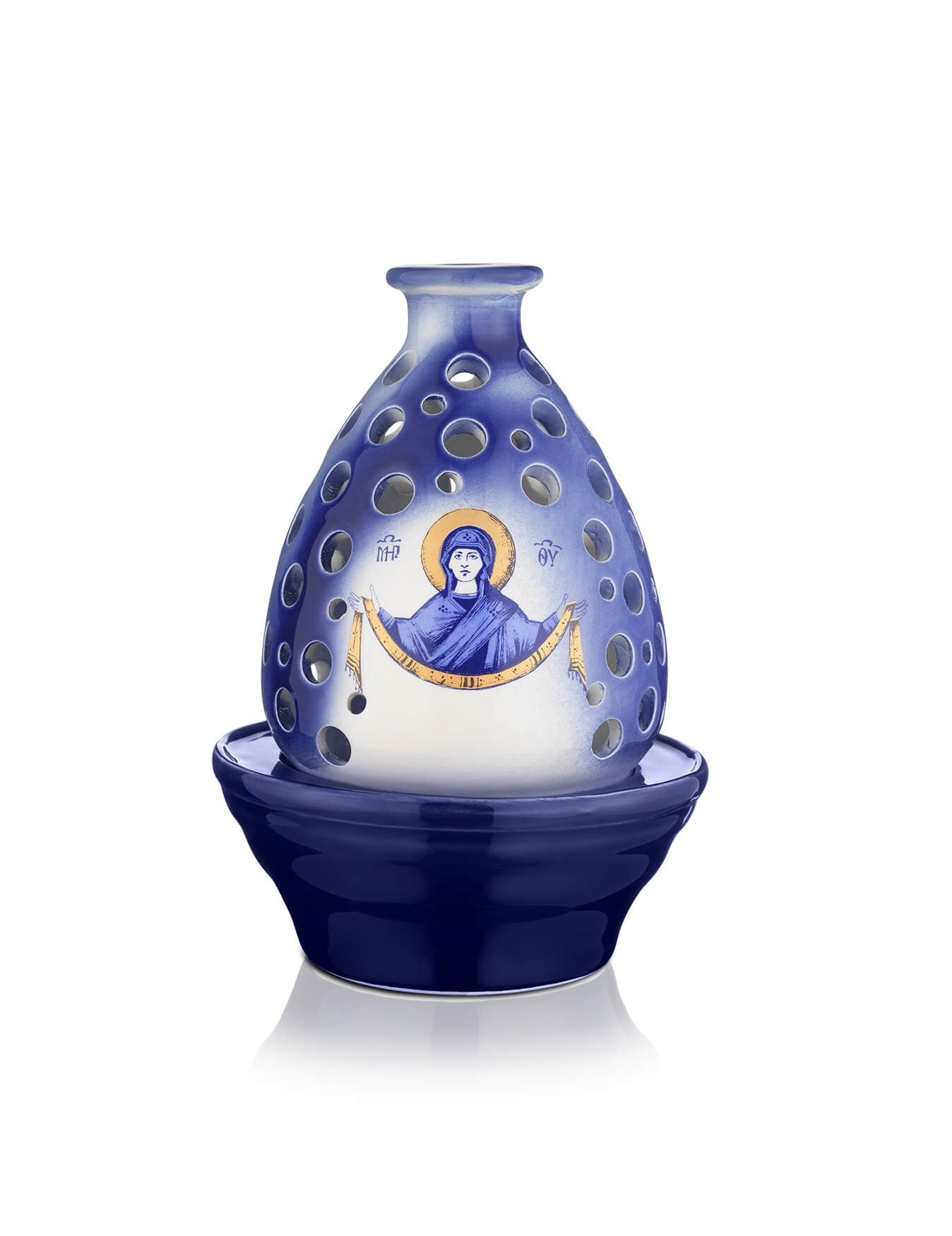 Ceramic two-tone vigil lamp Holy Belt design – front view | TheHolyArt