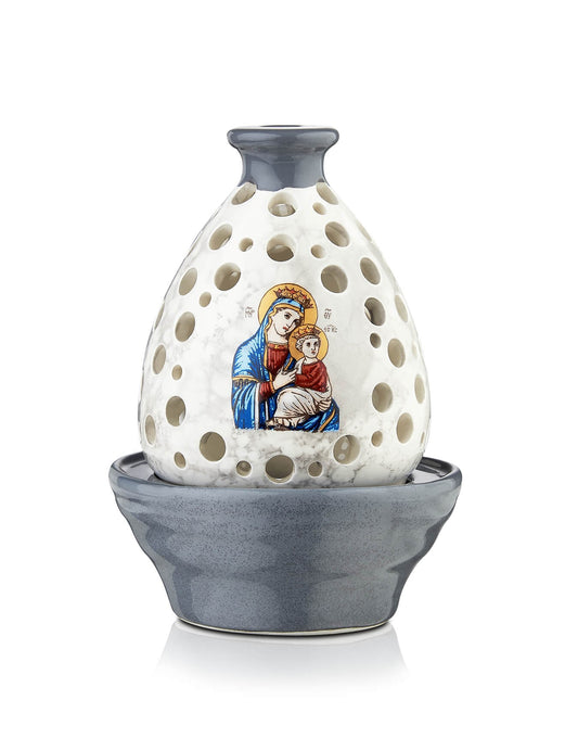 Ceramic vigil lamp Virgin Mary Vrefokratousa design – front view | TheHolyArt