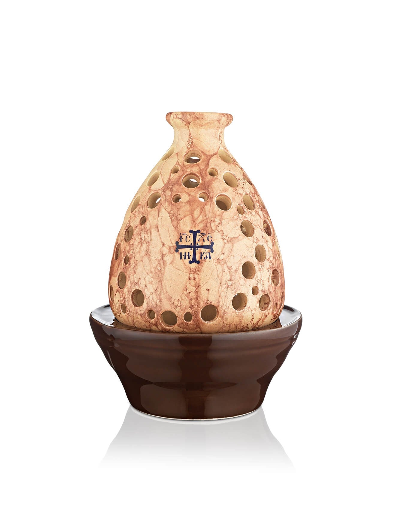 Ceramic vigil lamp Cross design – front view | TheHolyArt