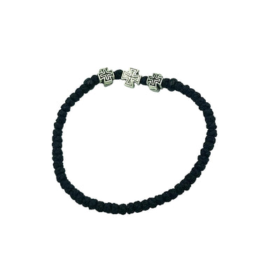 Waxed Prayer Rope Black with Metal Crosses