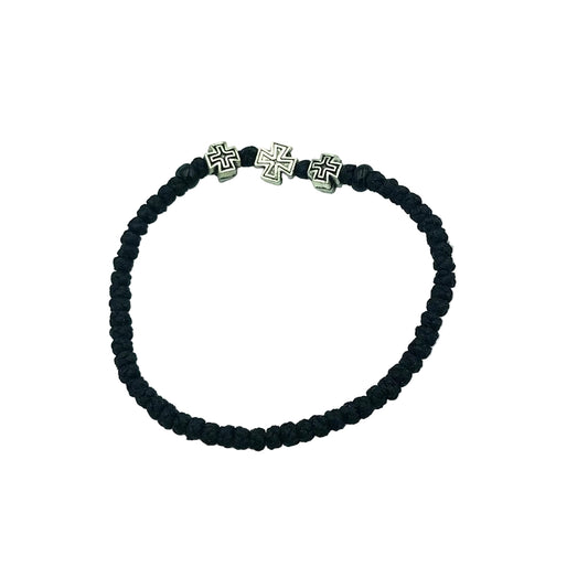 Waxed Prayer Rope Black with Metal Crosses
