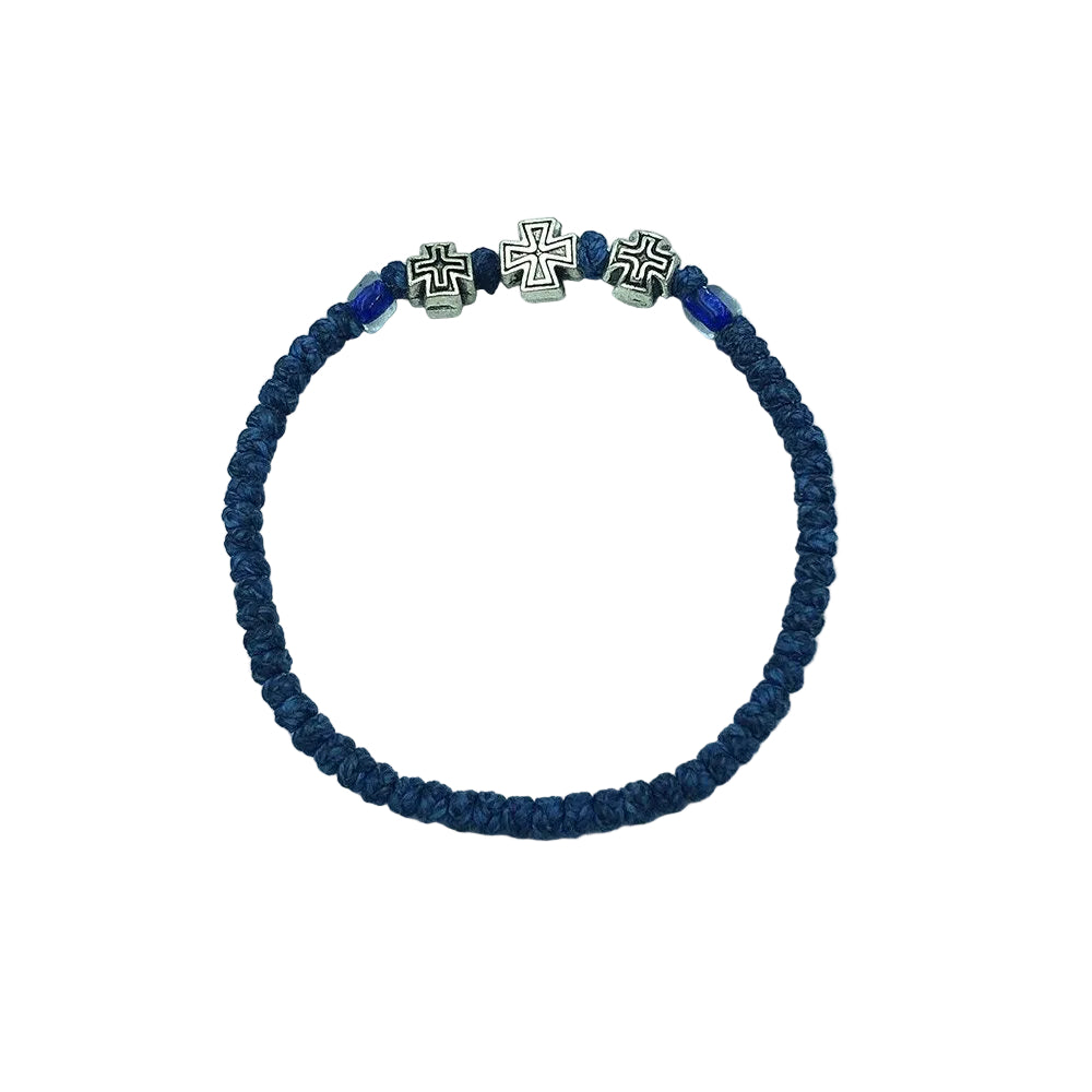 Waxed Prayer Rope Blue with Metal Crosses