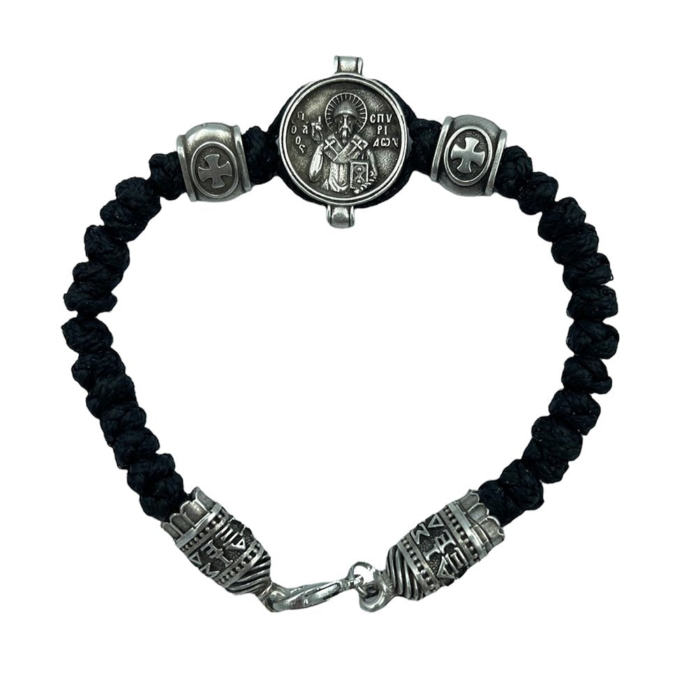 Black Handmade Prayer Rope with Saint Spyridon