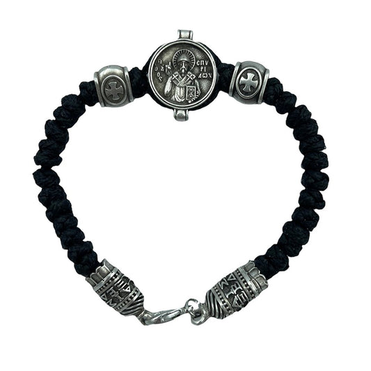 Black Handmade Prayer Rope with Saint Spyridon