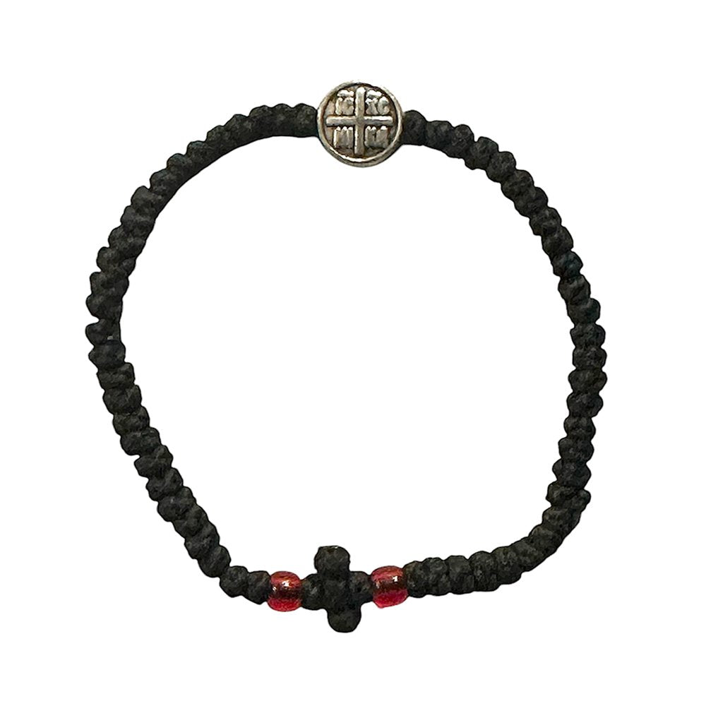 Black Waxed Cord Prayer Rope with ICXC NIKA Metal Element