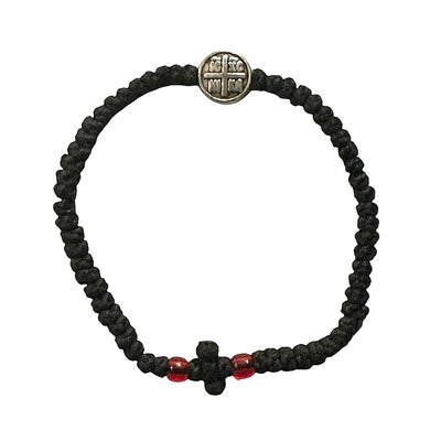 Black Waxed Cord Prayer Rope with ICXC NIKA Metal Element