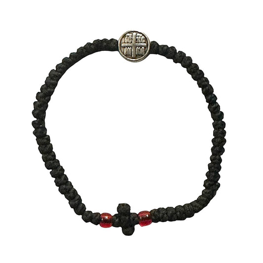 Black Waxed Cord Prayer Rope with ICXC NIKA Metal Element