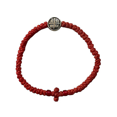 Red Waxed Cord Prayer Rope with ICXC NIKA Metal Element