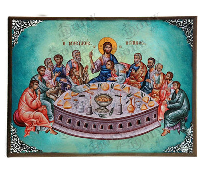 The Last Supper icon, Holy Communion Handmade Greek Orthodox icon, Byzantine art wall hanging on wood plaque sign, religious home decor - TheHolyArt