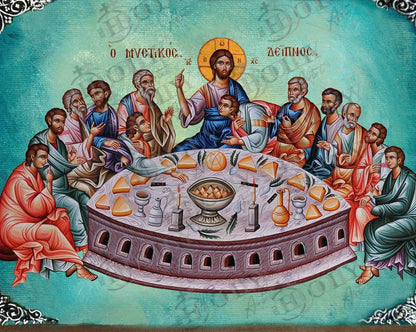 The Last Supper icon, Holy Communion Handmade Greek Orthodox icon, Byzantine art wall hanging on wood plaque sign, religious home decor - TheHolyArt