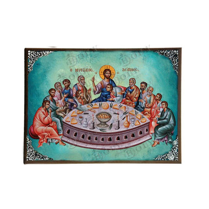 The Last Supper icon, Holy Communion Handmade Greek Orthodox icon, Byzantine art wall hanging on wood plaque sign, religious home decor - TheHolyArt