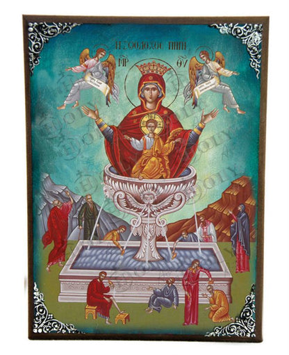 Virgin Mary icon Panagia Life Giving Spring, Handmade Greek Orthodox Icon, Mother of God Byzantine art, Theotokos wall hanging wood plaque gift - TheHolyArt
