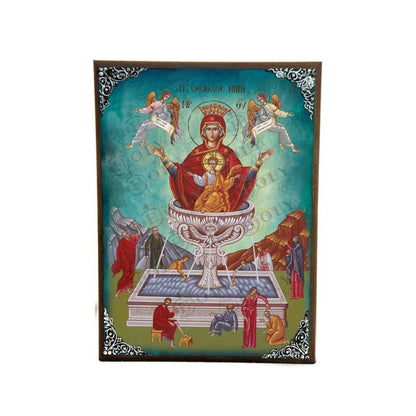 Virgin Mary icon Panagia Life Giving Spring, Handmade Greek Orthodox Icon, Mother of God Byzantine art, Theotokos wall hanging wood plaque gift - TheHolyArt