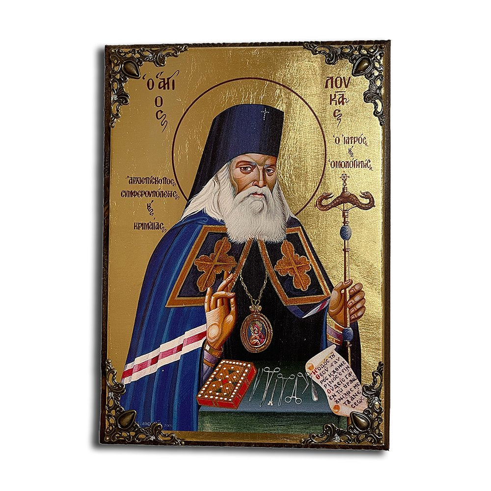 Saint Luke the Physician Greek Orthodox serigraphy icon on wood with metal corners - TheHolyArt