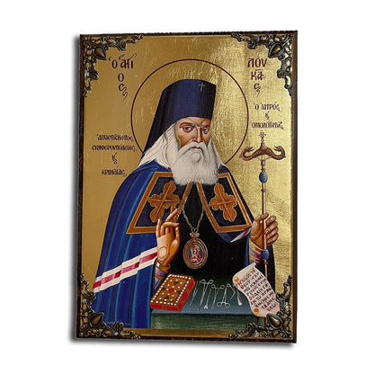 Saint Luke the Physician Greek Orthodox serigraphy icon on wood with metal corners - TheHolyArt