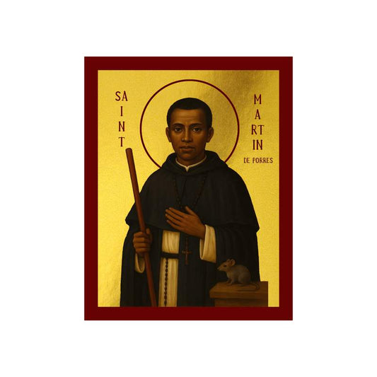 Saint Martin de Porres of Lima icon, handmade lithography on wood plaque, Dominican lay brother