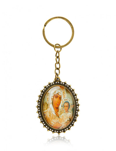 Antique enamel keychain with the Virgin Mary of Jerusalem