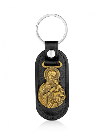 Antique leather keychain with the Virgin Mary Amolyntos