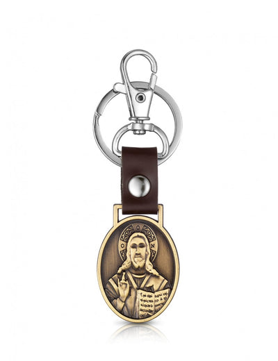 Antique bronze keychain with Jesus Christ Blessing