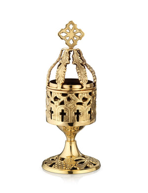 Brass vigil lamp Vine design – front view | TheHolyArt